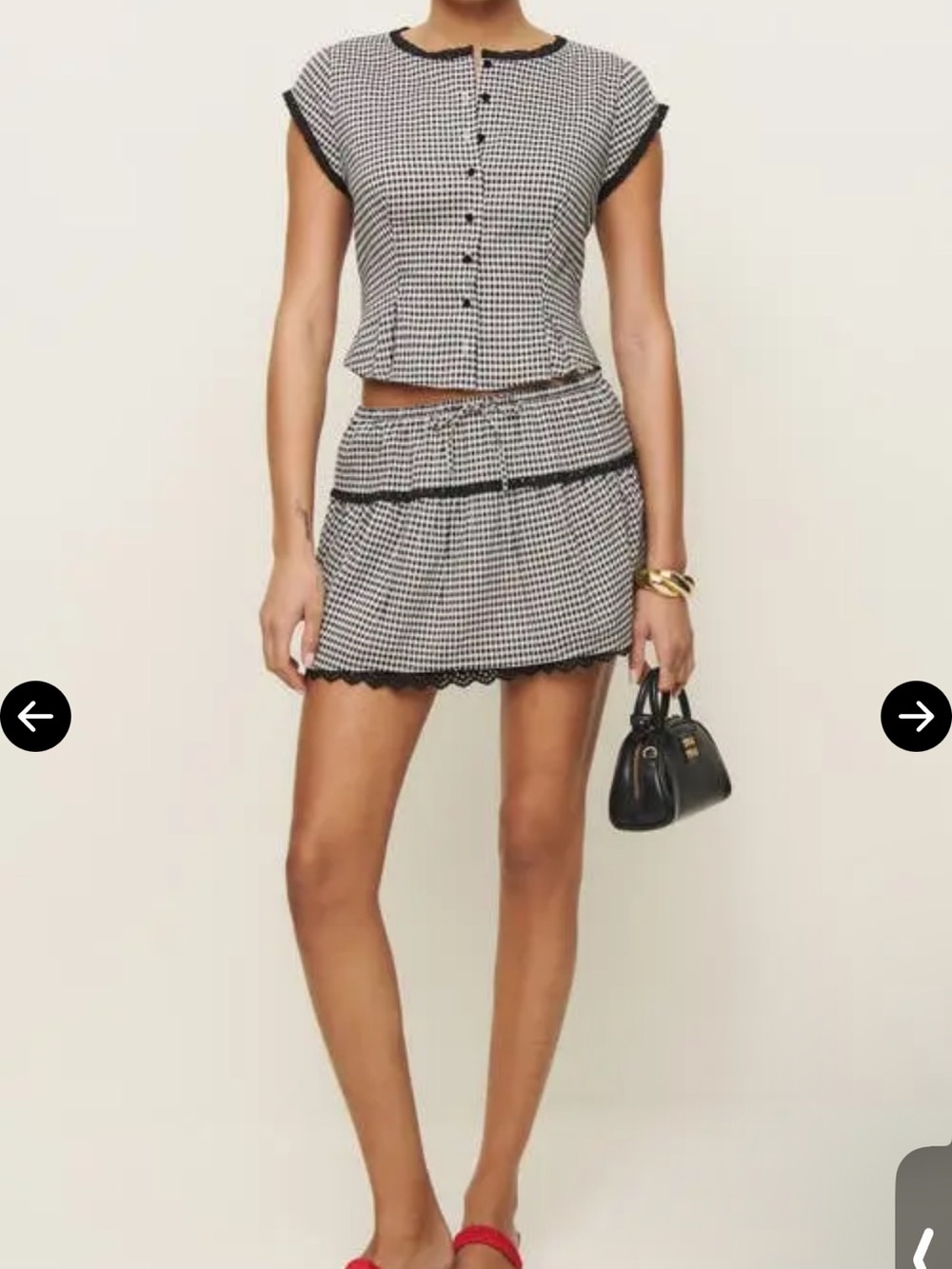 Reformation Black & White Gingham Mini Skirt Set - Size 0 / XS - Picture 2 of 7